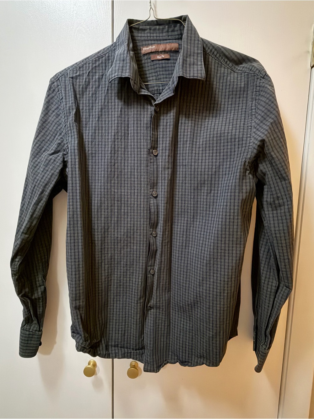 Perry Ellis Men's Dark Gray Plaid Button-Down Shirt